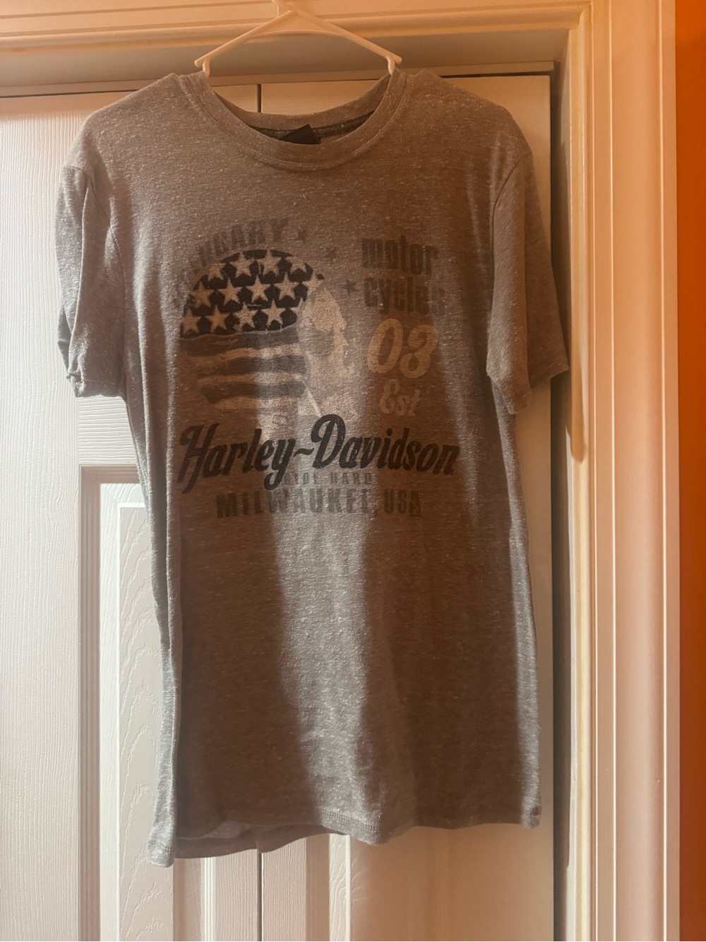 Harley-Davidson Heather Gray Short Sleeve Tee with Vintage Flag Graphic